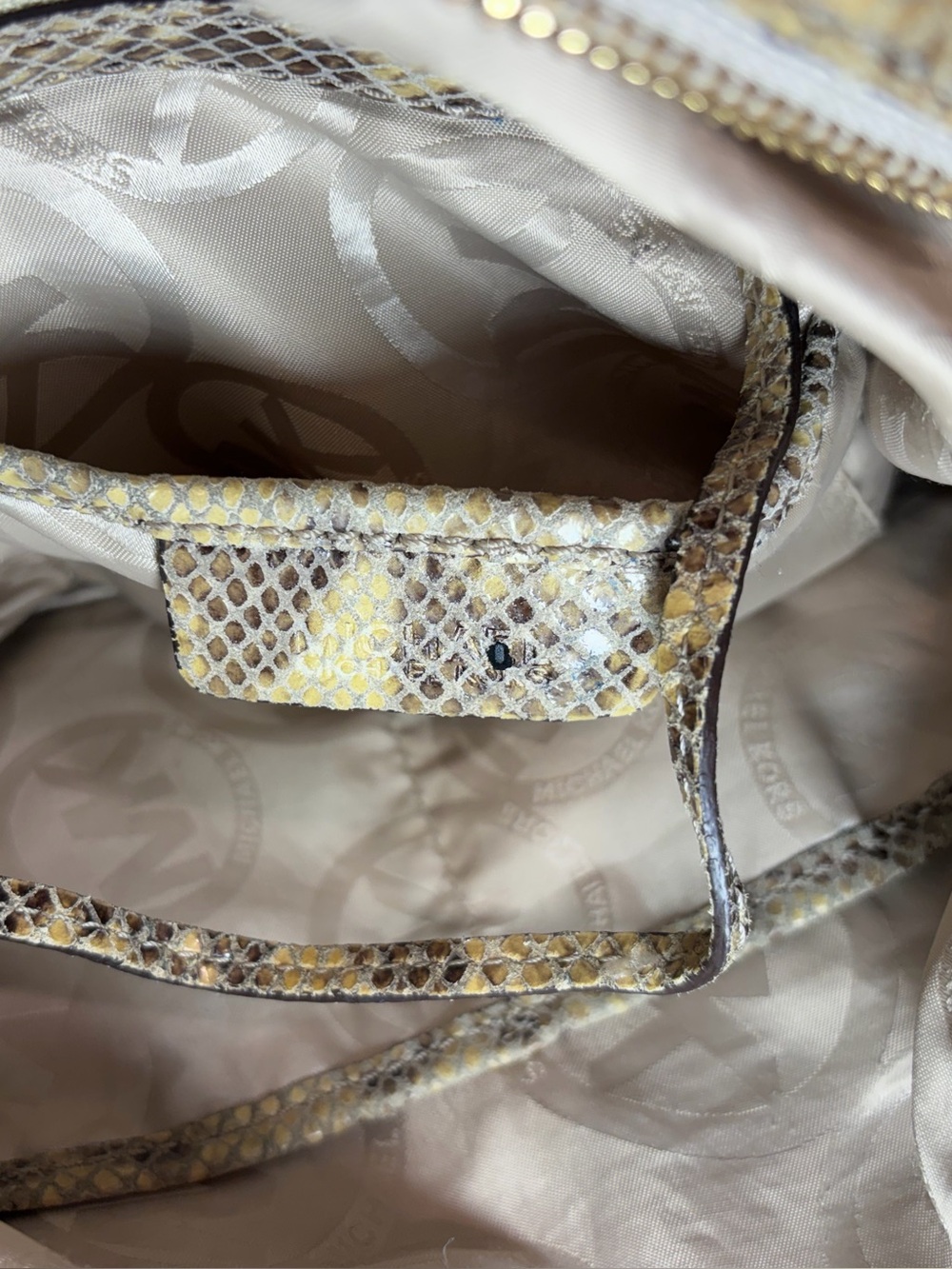 MICHAEL KORS Y2K Python Snakeskin Leather Satchel Tote Shoulder Bag Purse Large - Picture 8 of 12